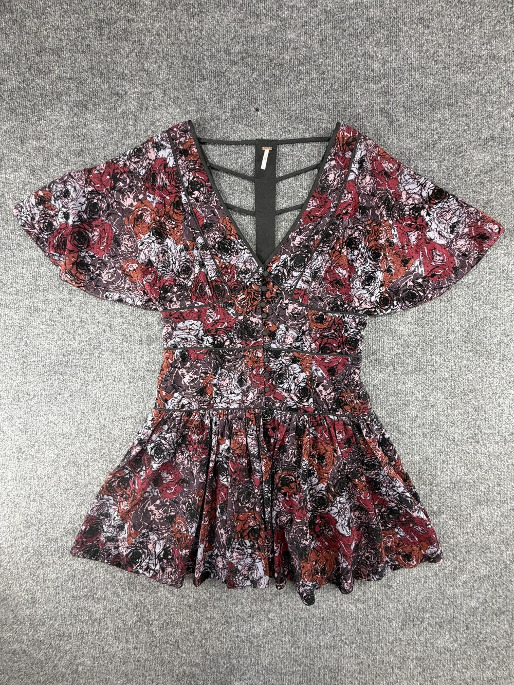 Free People Dress Womens 6 Multicolor Velvet Floral Fit & Flare Mini Boho